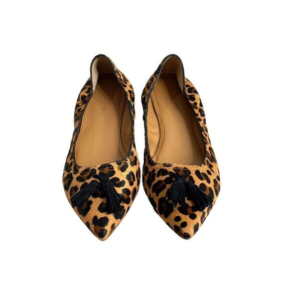 J. Crew Calf hair leopard tassel stretch flats Sz 7 Item J7004 - Picture 2 of 6